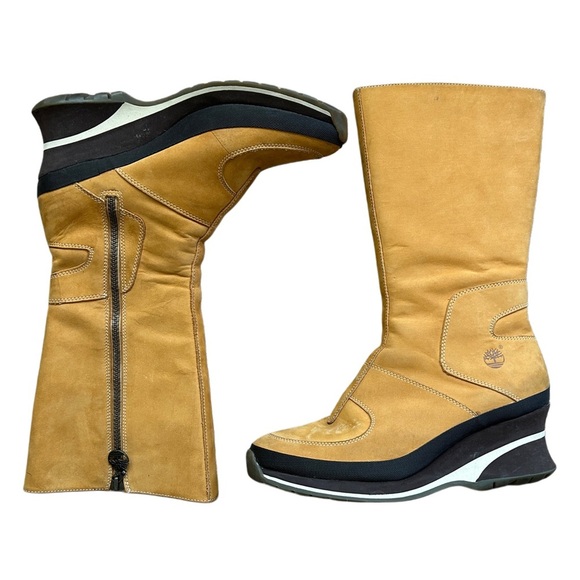 Timberland Tan Wheat Nubuck Calf High Leather Wedge Boots Size 8.5 - Picture 1 of 10